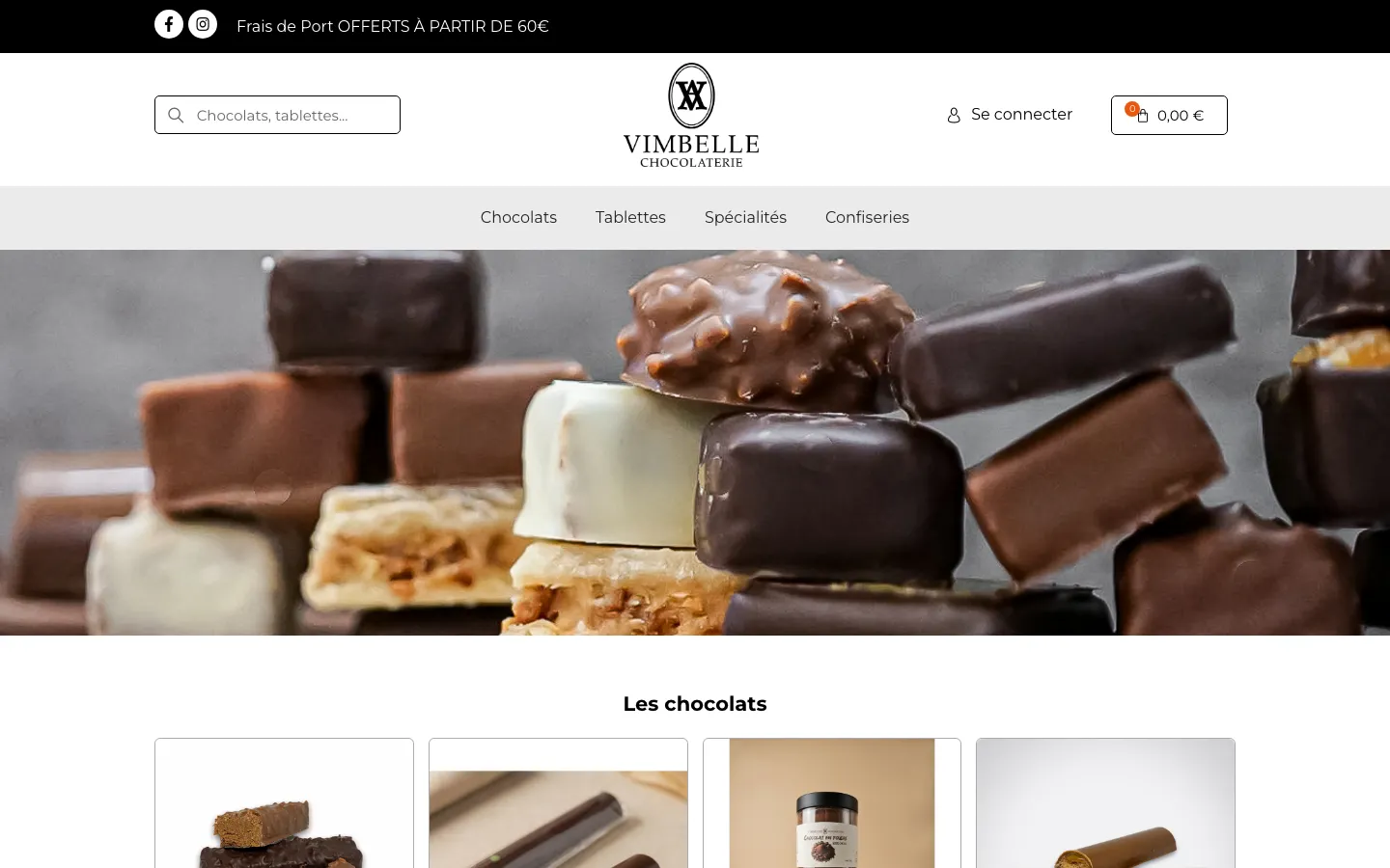 Capture d'écran du site de Chocolaterie Vimbelle