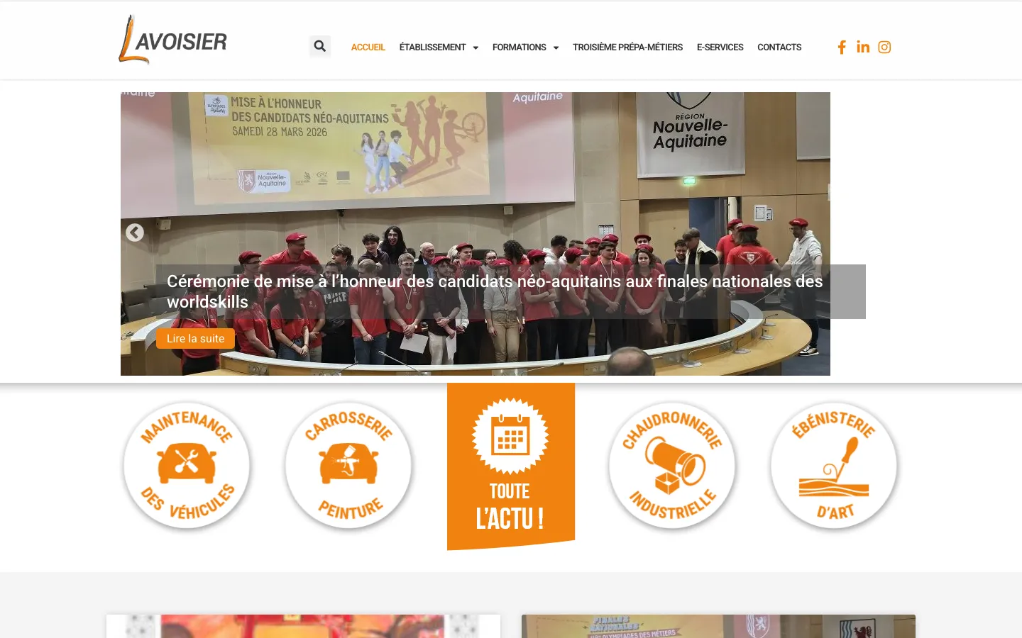 Capture d'écran du site de Lycée Lavoisier